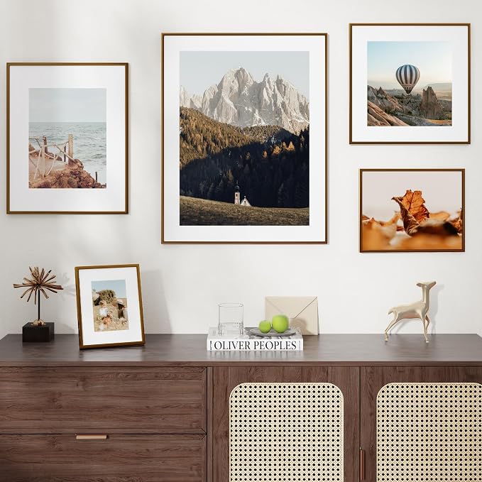 FLYJOE 12x12 Frame - Metal Square Picture Frame With Plexiglass 12x12 Frame With Mat for 8x8 Minimalist Modern Poster Frame Home Wall Decor Hanging Hardware Included, Bronze