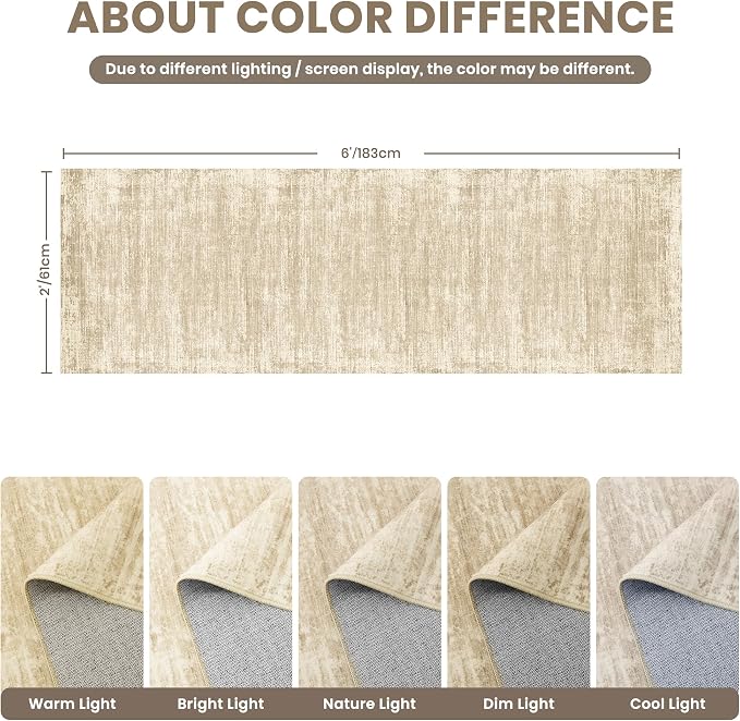 Zesthome Washable Runner Rug 2x6, Runners for Hallways, Non Slip Kitchen Runner Rugs, Soft Abstract Entryway Runners, Ultra-Thin Stain Resistant Rug for Bedside, Laundry, Corridor (Beige/Brown, 2'x6')