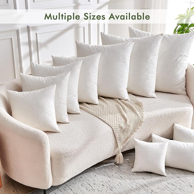 TOPGREEN Feathers Down Throw Pillow Inserts 28x28, Set of 2, 100% Organic Cotton Shell, Soft Decorative Euro Pillow Insert for Living Room Sofa, Couch, or Bed (White)