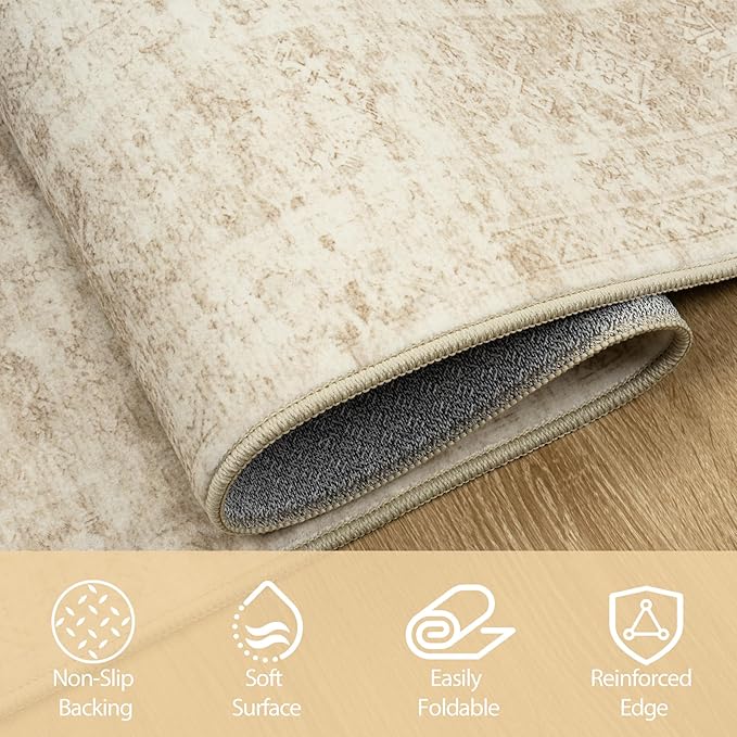 8x10 Area Rugs for Living Room Rug Washable: Abstract Large Rug for Dining Room Bedroom Carpet Non Slip 8 by 10 Indoor Modern Nursery Home Office Beige