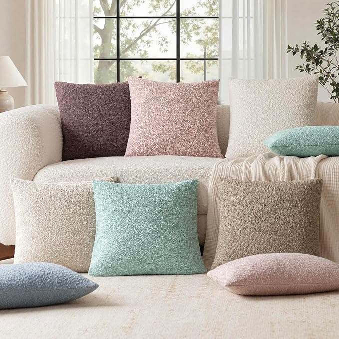 Foindtower Pack of 2 Textured Boucle Throw Pillow Covers Accent Solid Decorative Pillow Cases Cozy Woven Couch Cushion Case for Chair Sofa Bedroom Living Room Home Decor 20x20 Inch Aqua Blue