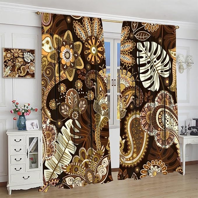 Bohemian Blackout Curtains, Featuring Vintage Mandala Tribal Ethnic Patterns, Suitable for Bedrooms, Living Rooms and Offices.63X63 Inch