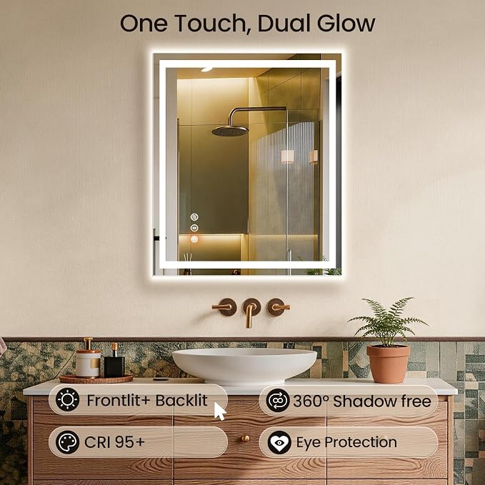 30X36 LED Bathroom Mirror with Lights, Anti-Fog, Backlit + Front Lit, Lighted Bathroom Vanity Mirror for Wall, Memory Function, Dimmable, Tempered Glass, Shatter-Proof