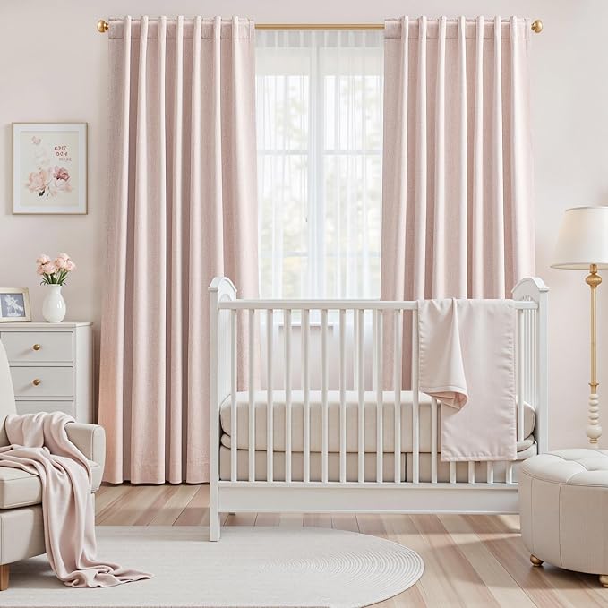 UHITECH Pink Blackout Curtains for Bedroom 2 Panels Set 54 Inch Curtain for Small Windows Linen Black Out Drapes Darkening for Living Room Thermal Insulated Textured