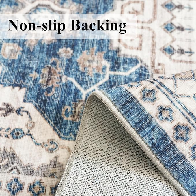 2x5 Washable Hallway Runner Rug: Indoor Farmhouse Entryway Kitchen Rugs Oriental Thin Non-Slip Water Resisitant Carpet for Bathroom Laudry Ultra Soft Floor Mat for Living Room Bedroom(2X5,Blue)