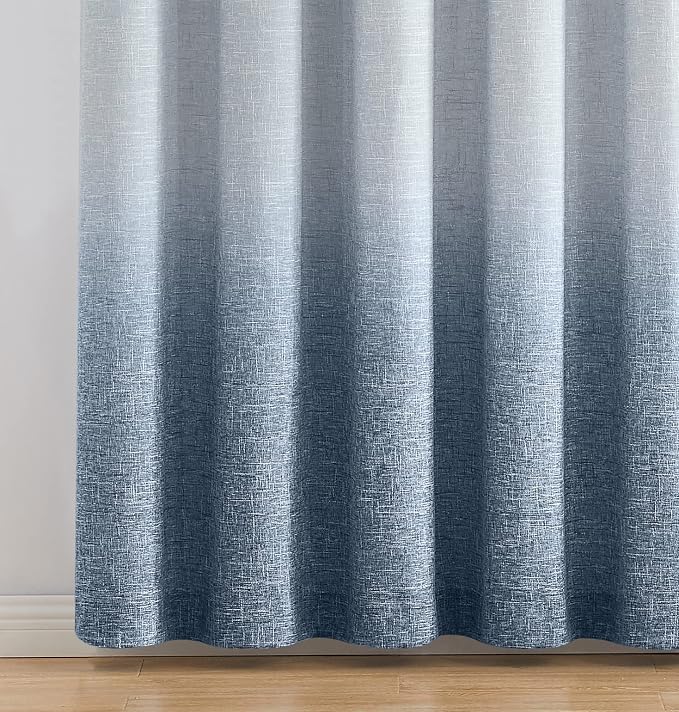 Ombre Door Curtain 100" Extra Wide Gradient Print on Rayon Blend Light Filtering Fabric Window Treatment for Sliding Patio Door with 14 Grommets, Cream White to Indigo Blue, 100" x 84", 1 Panel