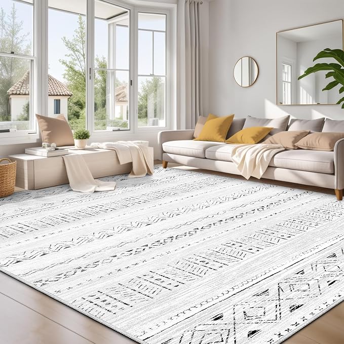 cotiled 9x12 Area Rugs Living Room Rug: Washable Boho Rugs with Non Slip Backing Large Soft Indoor Stain Resistant Carpet for Bedroom Farmhouse Dining Room Lightweight Home Decor Dark Grey
