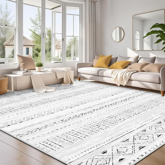 cotiled 8x10 Area Rugs Living Room Rug: Washable Boho Rugs with Non Slip Backing Large Soft Indoor Stain Resistant Carpet for Bedroom Farmhouse Dining Room Lightweight Home Decor Dark Grey
