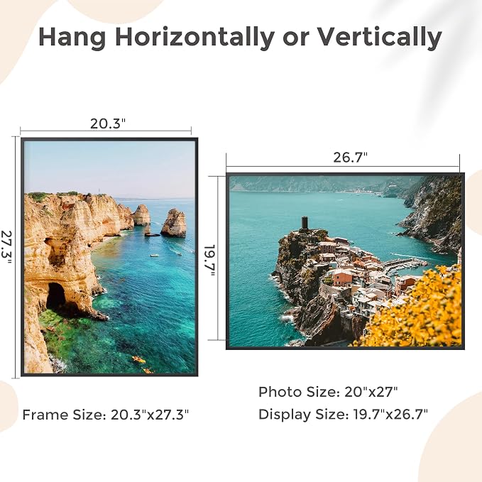 FLYJOE 20x27 Metal Picture Frame - Black Aluminum Picture Frames with Real Glass, Wall Mounting Horizontally or Vertically, Diploma, Certificates and Decor for Wall Gallery 27x20 Frame, Black