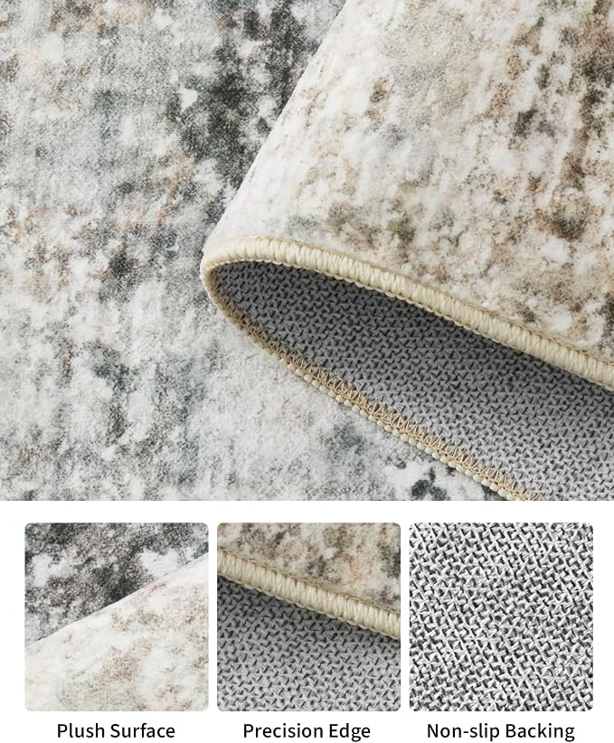Art&Tuft Washable Rug 6x9, Anti-Slip Backing Abstract Area Rugs, Stain Resistant 6x9 Rugs for Living Room, Foldable Machine Washable Area Rug(6'x9', Grey/Rust)