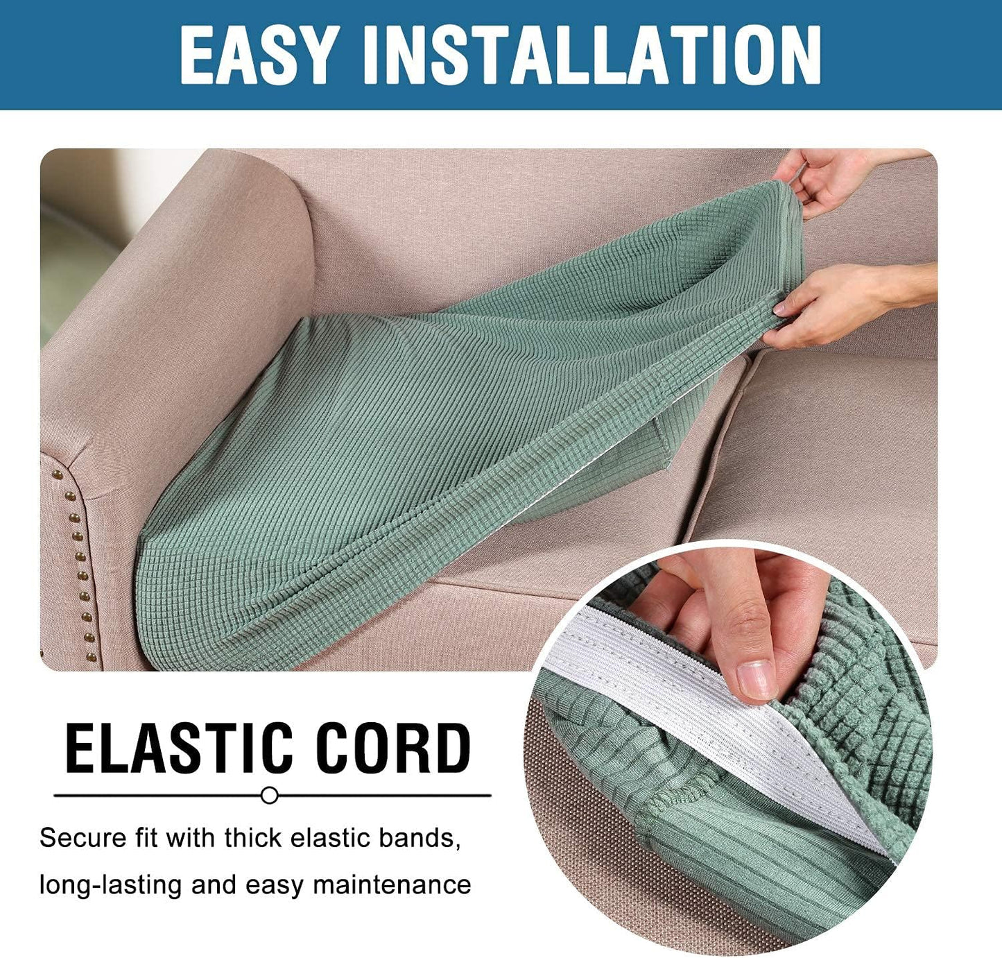 H.VERSAILTEX Super Stretch Individual Seat Cushion Covers - Sofa & Couch Cushion Slipcover Sets - Thick Jacquard Textured Twill Fabric (3 Piece XL, Sage)