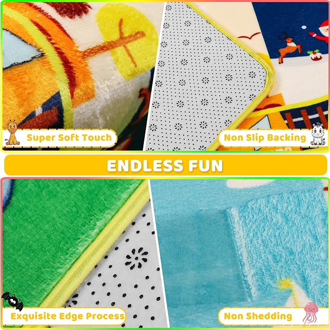 ABC Kids Rug for Playroom 78.7" × 118" Play Mat Alphabet Rug Animal Number Shape Classroom Kids Playroom Early Learning Carpet for Educational Learning & Game Area Preschool