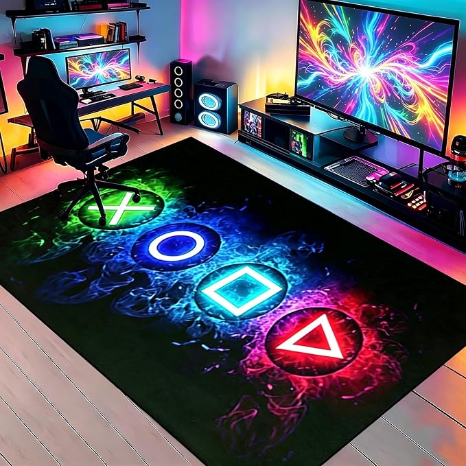 Games Area Rugs, Gamer Rug Boy Cool Player Decor, Gaming Carpets Boys Teens, Child Run Play Soft Floor Mat Dining Living Sofa, Video Game Decorate Doormats Black, 70 in x 55 in