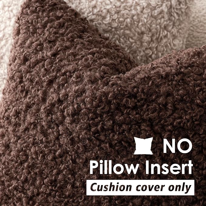 Foindtower Set of 2 Curly Teddy Wool Pillow Covers Decorative Boucle Textured Lumbar Throw Pillow Faux Fur Sherpa Pillowcases Sheepskin Fuzzy Cushion Case for Sofa Bedroom Car 12"x20" Red Brown