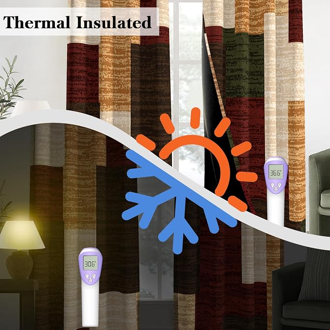 Tyrot Brown Red Vintage 100% Blackout Curtains for Bedroom 84 inch Length 2 Panels Set Modern Abstract Geometric Black Out Curtains Insulated Room Darkening Window Drapes for Living Room, 52Wx84L