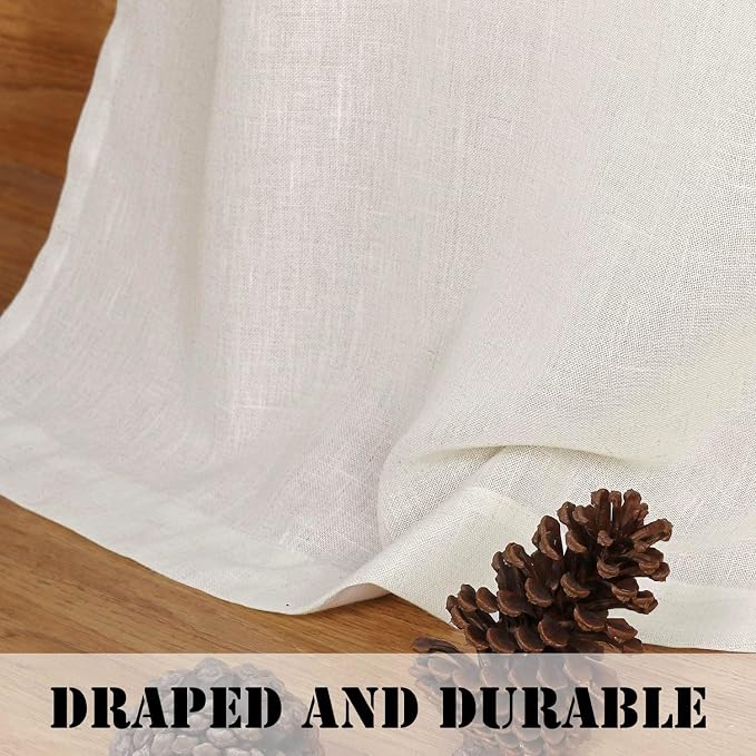 H.VERSAILTEX Light Filtering Linen Textured Curtains for Living Room Window Treatment Natural & Durable Privacy Added Draperies/Drapes/Panels/Treatment, Rod Pocket (2 Pack, 52 by 54 Inch, Ivory)