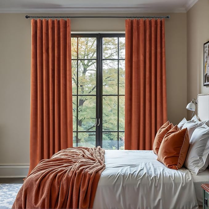 Terracotta Rust Curtains 96 Inches Long for Living Room Dining 2 Panel Back Tab Pocket Rustic Farmhouse Vintage Boho Velvet Curtain Blackout for Bedroom Funky Western Decor Terra Cotta Drape 96 Length