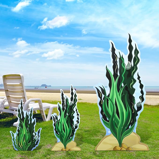 Geelin 3 Sets 47" H Seaweed Cardboard Cutout Stand up Under The Sea Party Decoration Seaweed Life Size Photo Props Ocean Plants Standee for Summer VBS Underwater Beach Halloween Party Supplies