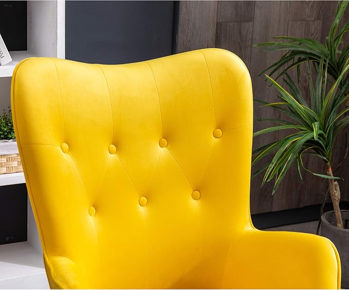 Roundhill Furniture AC155YL Doarnin Silky Velvet Tufted Button Accent Chair, Yellow 30D x 41.5W x 26.8H in