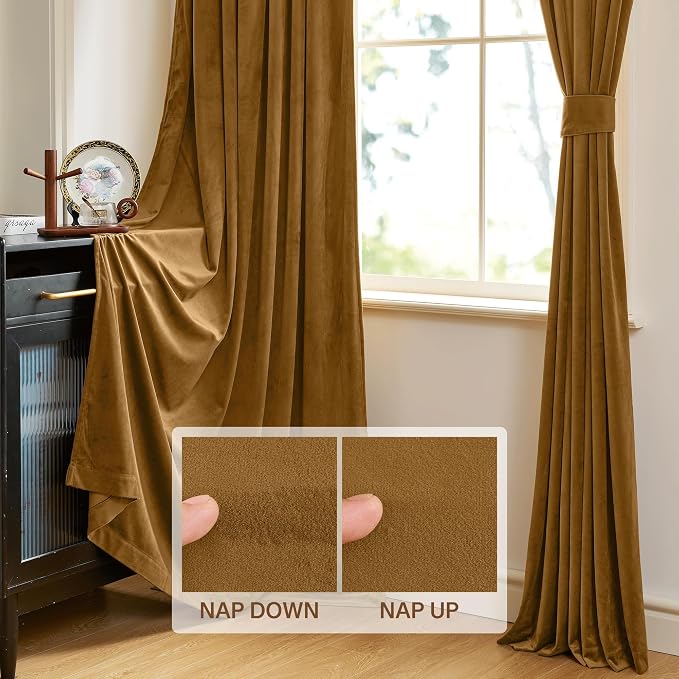 StangH 108 inches Long Gold Brown Velvet Curtains for Bedroom Windows, Thermal Insulated Light Blocking Room Divider Curtains for Sliding Door/Office, W52 x L108, 2 Panels | 300GSM Heavy Soft Velvet, Vintage Luxury Decor, Thermal Insulation & Privacy P...