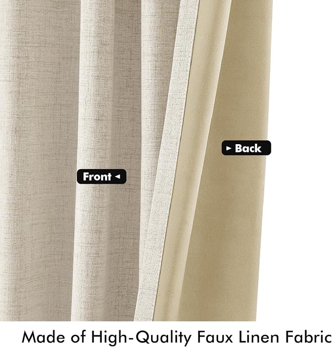 MIULEE 100% Blackout Polyester Curtains for Bedroom, Cream Solid Luxury Decor Thermal Insulation Room Darkening Drapes for Living Room Back Tab Rod Pocket 42 x 63 Inches, 2 Panels