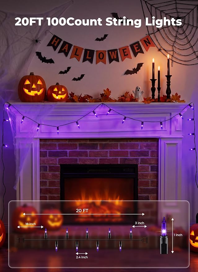 Minetom Halloween String Lights Outdoor 100 Count 20 Feet Incandescent Bulb Mini Lights for Christmas Indoor Garland Party Festival Decoration, Purple
