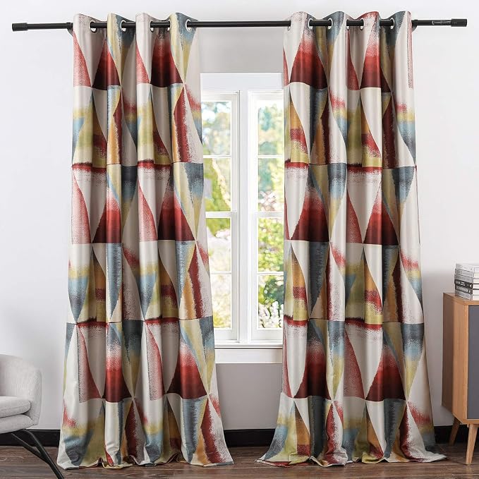 Leeva Window Heavy Curtains for Guest Room, Geometric Print Pattern Modern Home Decorative Room Darkening Blackout Curtain and Drapes for Bedroom, 2 Panels, Red, 52x63