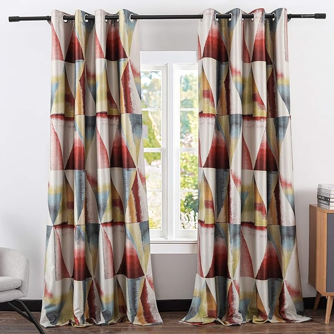 Leeva Modern Blackout Curtains for Living Room, Red Geometric Pattern Room Darkening Curtains for Bedroom, Heavy Window Treatments for Sliding Door, Set of 2 Panels, 60 x 106 Inches