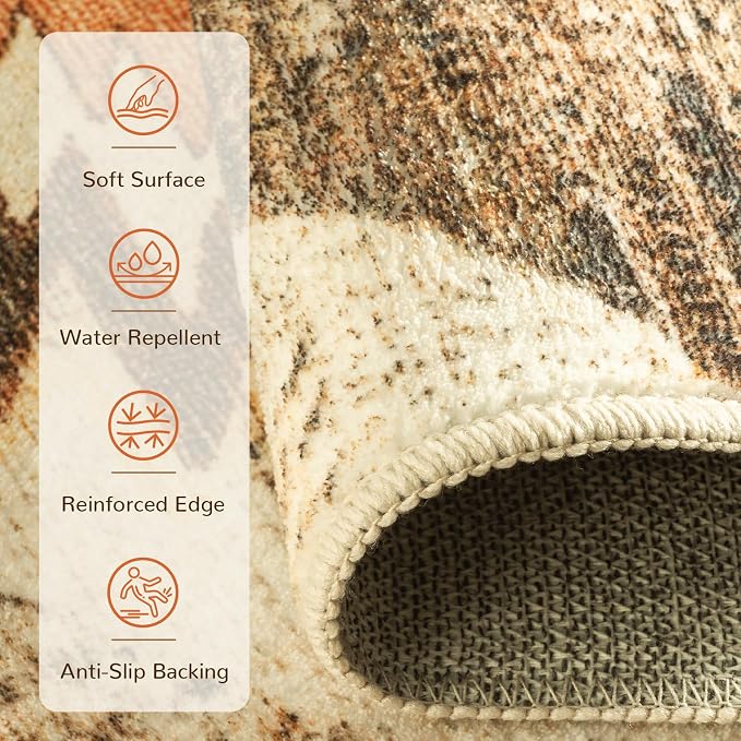 BESTSWEETIE Area Rug 6x6 Rug Machine Washable Non-Slip Low Pile Print Pattern Western Rug for Living Room Bedroom Entryway Tribal Series -Cream/Camel
