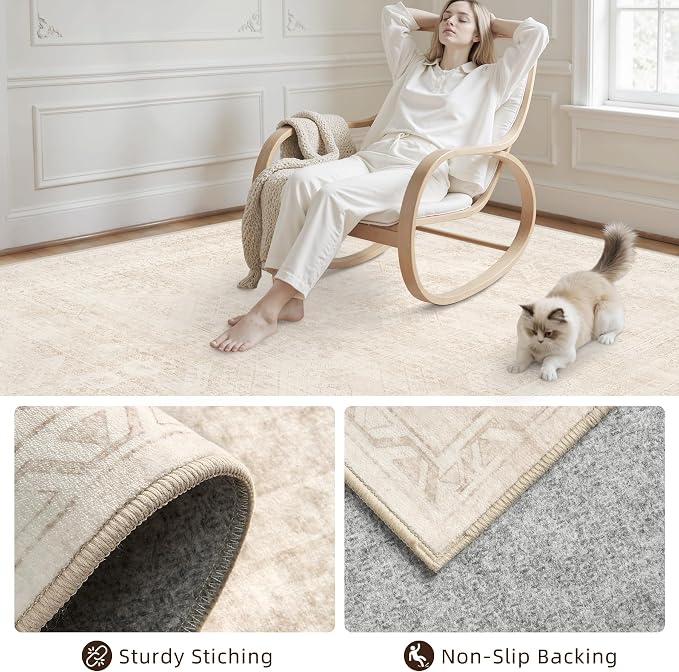 2'6''x8' Hallway Washable Runner Rug: Vintage Boho Neutral Kitchen Rug Soft Small Area Rug Indoor Floor Non-Slip Low Pile Carpet for Farmhouse Entryway Laundry Bathroom Bedroom Beside Rugs Beige