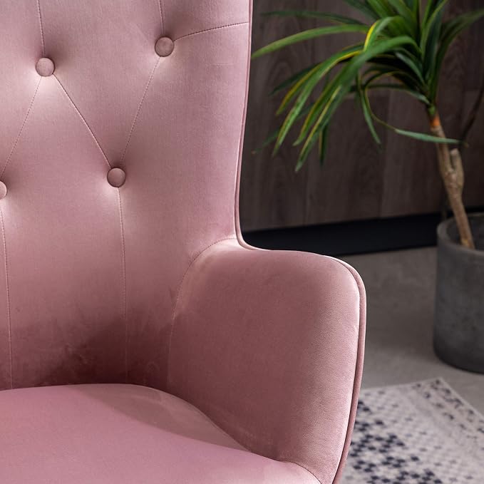 Roundhill Furniture Doarnin Contemporary Silky Velvet Tufted Button Back Accent Chair, Mauve