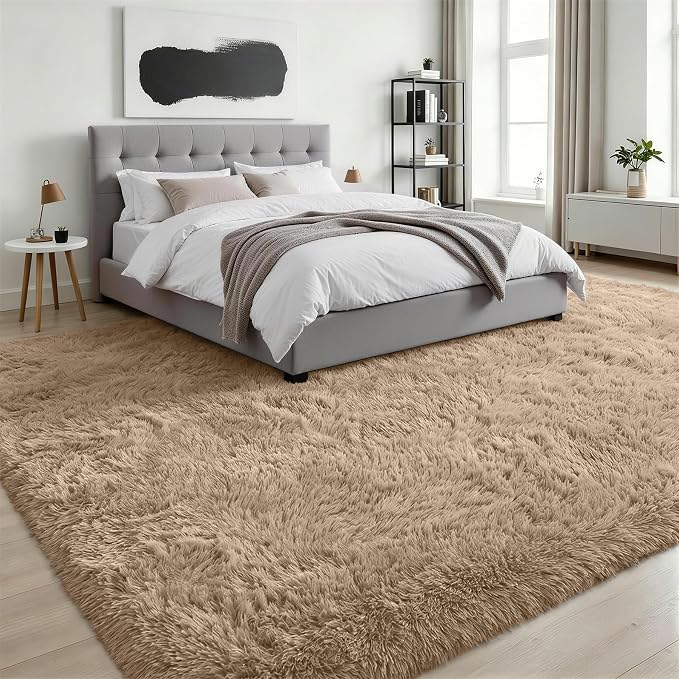 8x10 Area Rugs for Living Room Bedroom: Ultra Soft Fluffy Shag Rug Upgrade Non-Slip Non-Shedding Large Fuzzy Plush Carpet Indoor Floor Carpets for Kids Room Playroom Nursery Dorms Home Decor Beige