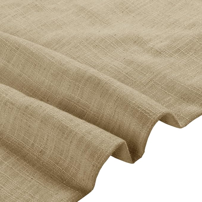 TWOPAGES 26" W x 18" L Linen Blend Cafe Curtains for Kitchen Window, Light Filtering Pinch Pleated Tier Curtains, Modern Farmhouse Half Window Curtains for Small Window, Khaki Yellow, 2 Panels