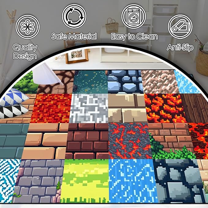 Game Room Rug - Video Game Block Theme Carpet Boys Room Decor for Bedroom Large Gaming Floor Mat Rugs for Boys Bedroom Playroom, 5'x7'