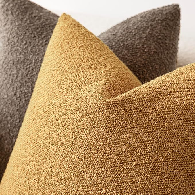 Foindtower Pack of 2 Textured Boucle Throw Pillow Covers Accent Solid Pillow Cases Cozy Soft Decorative Couch Cushion Case for Couch Chair Sofa Bedroom Living Room Home Decor 18x18 Inch Sunflower