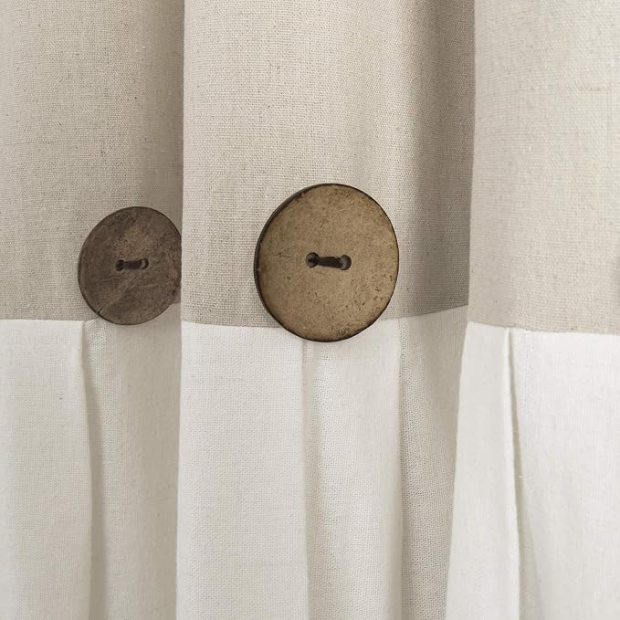Lush Decor Linen Button Window Curtain Panel, Single, 40" W x 108" L, Linen - Country Curtains - Rustic Decor - Color Block Modern Farmhouse Curtains For Living Room, Bedroom & Dining Room