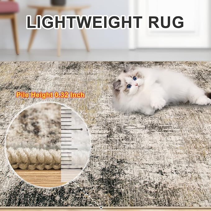 Area Rugs Living Room Rug - 5x7 Washable Modern Abstract Soft Neutral Non-Slip Carpet Large Indoor Floor Thin Carpets for Bedroom Dining Room Farmhouse Nursery Home Office Brown Black Grey
