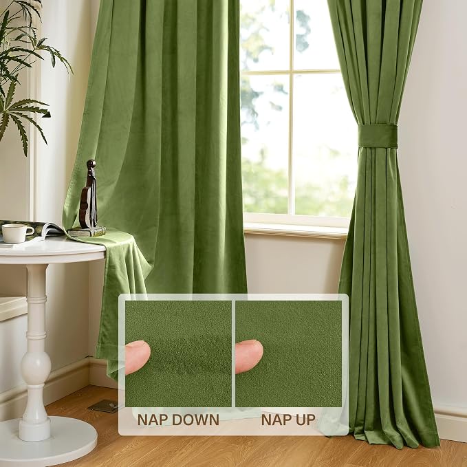 StangH Velvet Curtains 84 inches Long - Home Decor Grass Green Curtains Drapes for Living Room, Blackout Thermal Insulated Window Treatment for Dining Room Holiday Backdrop, W52 x L84, 2 Panels
