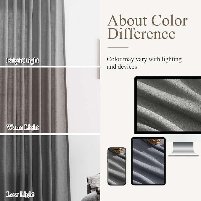 Extra Long Blazer Grey Curtains 108 Inches 2 Panels for Living Room Bedroom Privacy Windows Treatment Light Filtering Sliding Glass Door Curtain Farmhouse Neutral Rustic Decorations 52x108 Dark Grey