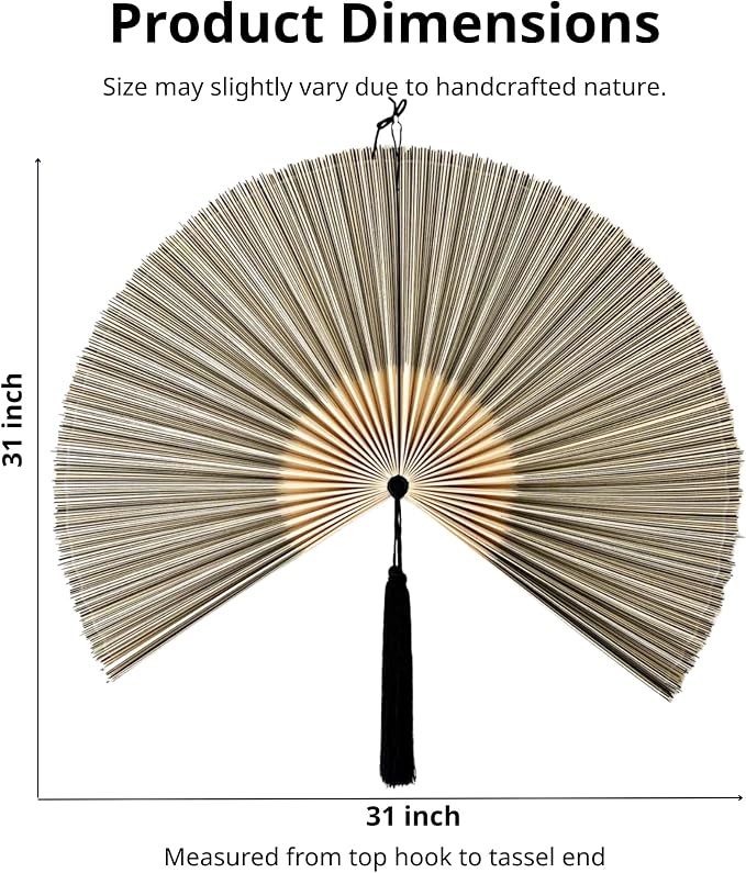 ChumDecor Fan Wall Decor, Japanese Giant Fan, Large Bamboo Fan Wall Art for Boho Hanging Headboard, Decorative Folding Fans for Over Bed, Asia Trending (Gray 31inch)