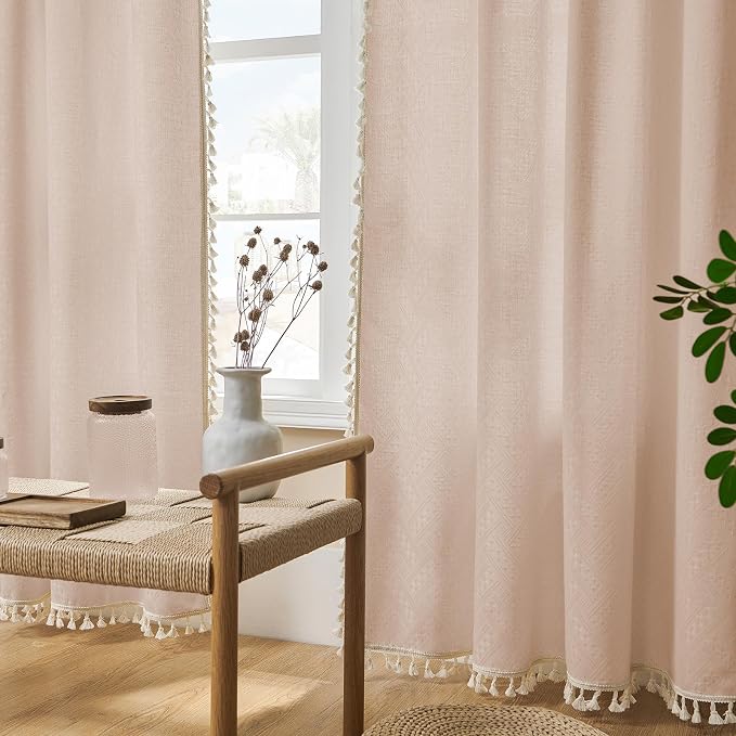 Joydeco Custom Boho Curtain Panel for Bedroom Living Room - Super Soft Light Filtering Country Rustic Semi Sheer Farmhouse Rod Pocket (Custom, Pink)