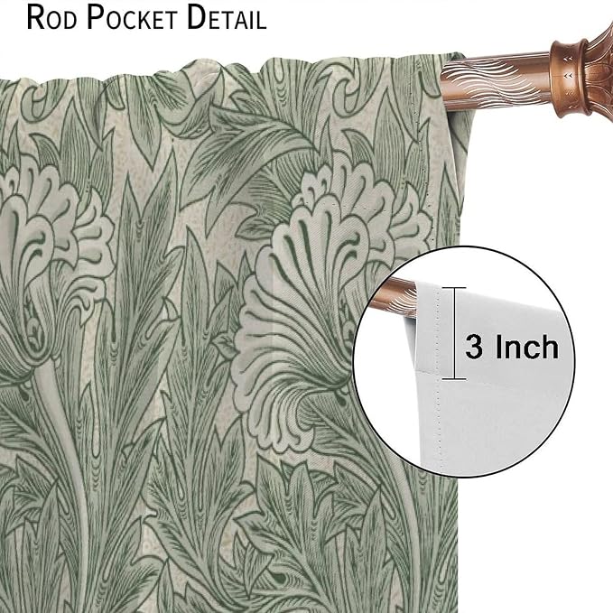 Bohemia William Morris Art Blackout Window Curtains, Vintage Flowers and Foliage Rod Pocket Curtains, for Living Room Bedroom 27.5(W)*63(L) 2 Panels