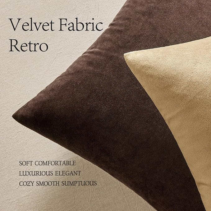 MIULEE Velvet Throw Pillow Covers 24x24 Inch, Pack of 2 - Dark Brown, Super Soft Euro Decorative Square Pillows Modern Luxury Home Decor for Bed, Sofa, Couch, Living Room