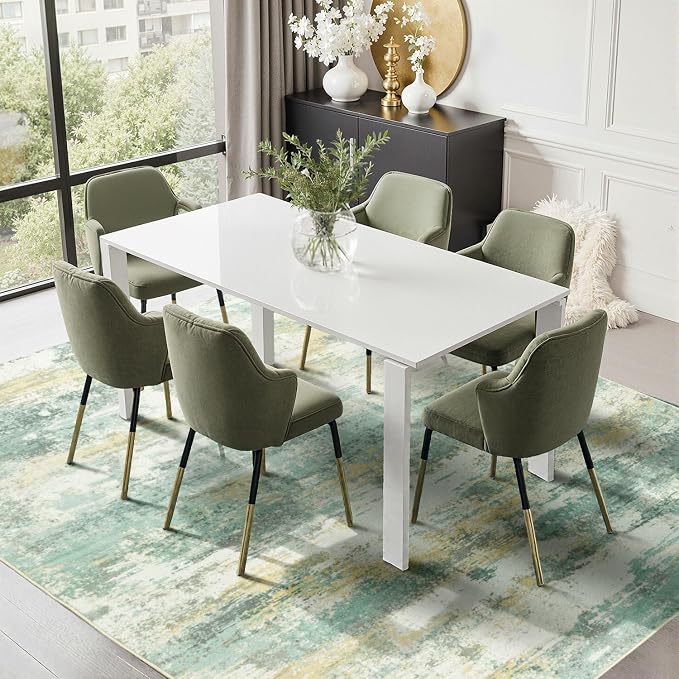 Rugflix 8x10 Area Rugs for Living Room, Washable Large Rug Stain-Resistant Low Pile, Modern Carpet for Dining Room Home Office Kid Room Nursery Bedroom, Light Green
