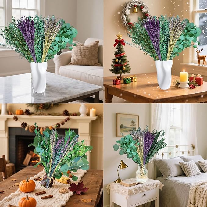 Fortunate Flower 120+ Pcs dried lavender and eucalyptus for Shower, Fresh Eucalyptus Plant Live Lavender Plants for Inside, Real Lavender Flowers Bundles Bouquet Dried Eucalyptus Stems Leaves for Vase