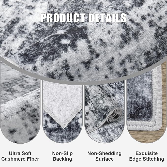 10x14 Area Rug Living Room Rug: Washable Modern Abstract Soft Thin Rug Indoor Floor No Slip Stain Resistant Carpet for Bedroom Dining Room Farmhouse Nursery Home Office - Dark-Black
