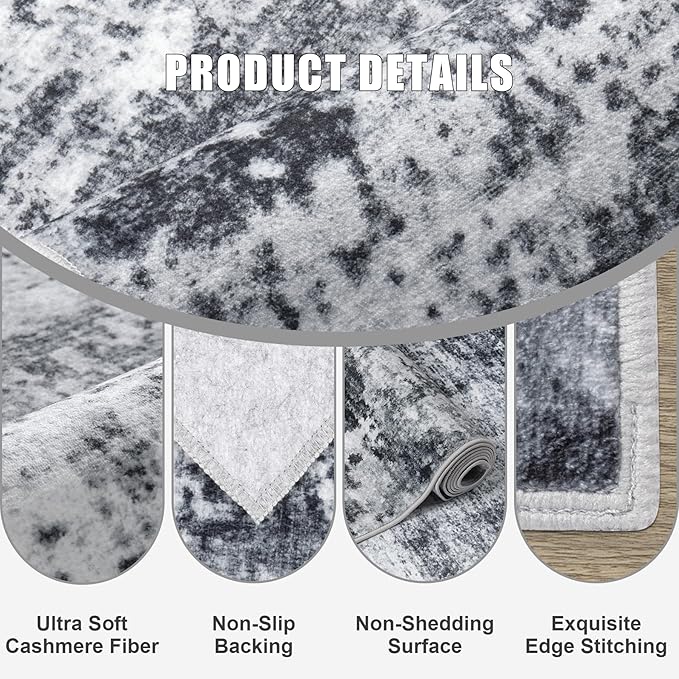 Washable Area Rug 2x3 Entryway Rug: Washable Modern Abstract Soft Thin Rug Indoor Floor No Slip Stain Resistant Carpet for Bedroom Dining Room Farmhouse Nursery Home Office - Dark Black