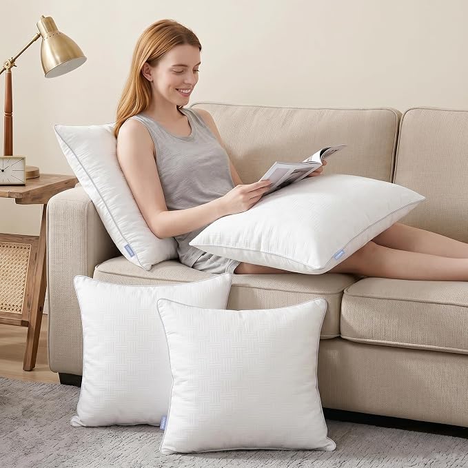Leeden 20x20 Pillow Inserts Set of 2 - Soft and Fluffy Square Decorative Pillow Forms for Couch, Bed, Sofa - 20 Inch Premium Insert (Beige, Pack of 2)
