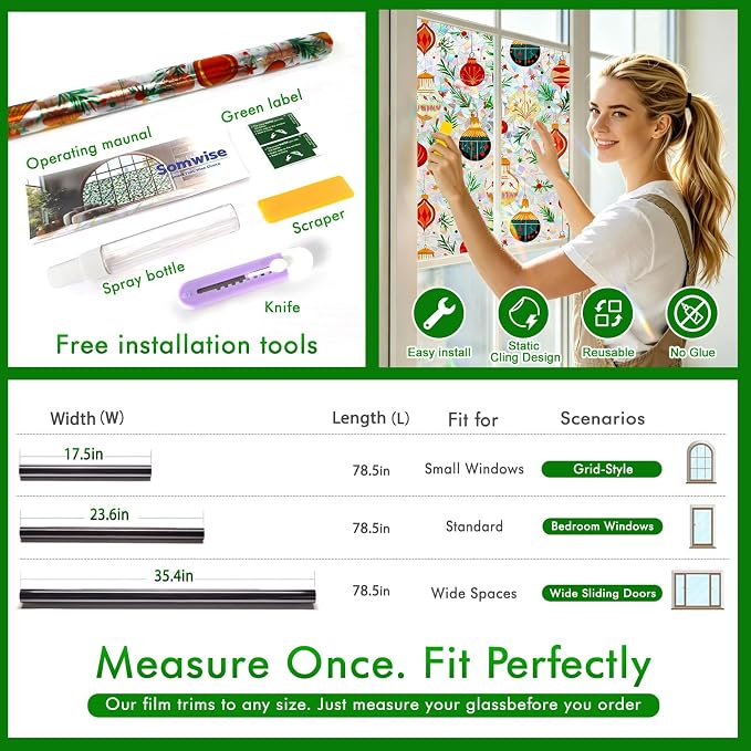 SOMWISE Rainbow Window Privacy Film,Heat Control,UV Blocking,Anti-Glare,Day & Night Privacy Protection & Decoration for Home, Bathroom,Glass Door,Static Cling,Renter-Friendly with Installation Tools