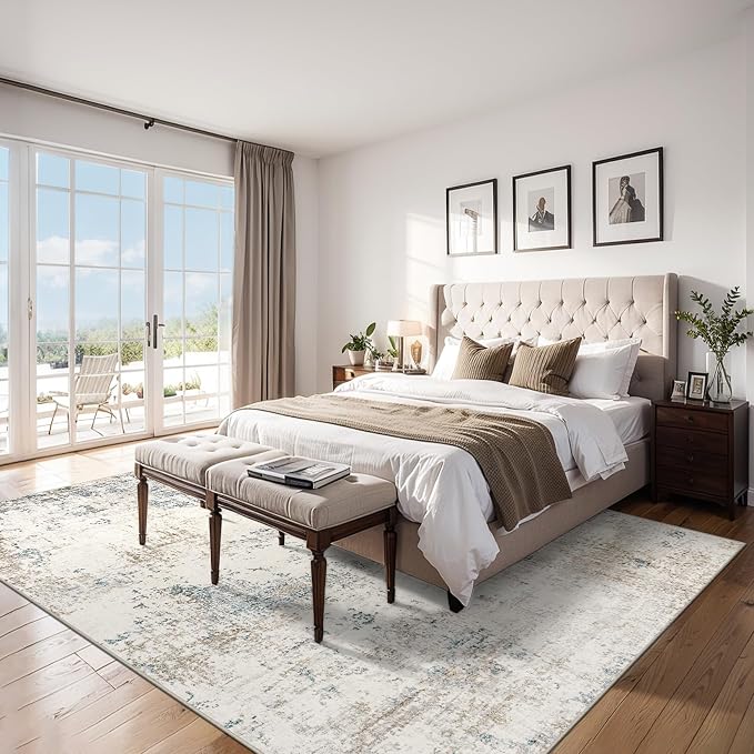 Area Rugs Living Room Rug - 4x6 Washable Modern Abstract Soft Neutral Non-Slip Carpet Large Indoor Floor Stain Resistant Thin Carpets for Bedroom Dining Room Farmhouse Nursery Home Office Multi